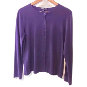 August Silk XL Silk Blend Button-Front Cardigan Sweater Purple Knit Rayon